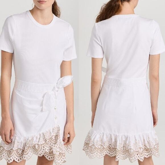 NWT Veronica Beard Jean Gradie Short Sleeve Rib Mini Dress White/Light Pebble L